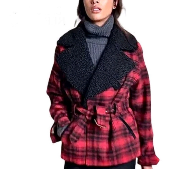 Banana Republic Heritage Archive Amelia Belted Coat XS Red Plaid Wool Blend